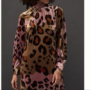 Anthropologie Pink and Brown Leopard Print Mini Dress